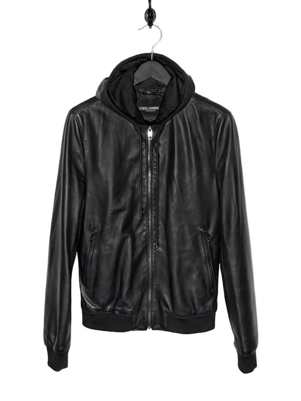 Dolce & Gabbana Black Leather Hooded Jacket